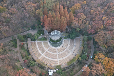 Aerial view of Changdeokgung Palace in Seoul, South Koreaの写真素材