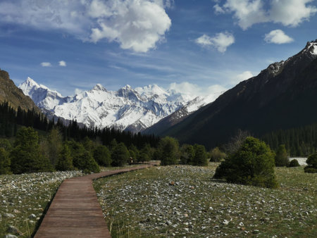 Mountain landscape in Yading national level reserve, Daocheng, Sichuan Province, China.の写真素材