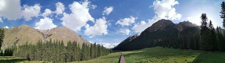 Panoramic view of the Dolomites in South Tyrol, Italyの写真素材