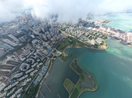 Aerial view of Hong Kong city in the day, China.の写真素材