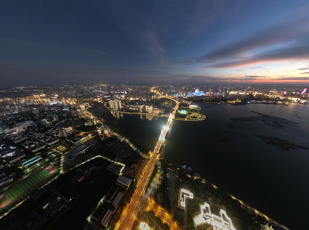 Aerial view of city at night.の写真素材