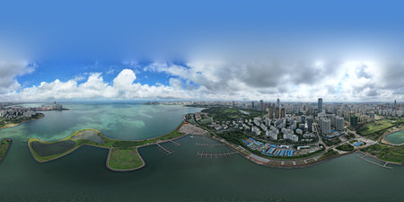 Aerial view of city skyline. 3D rendering.の写真素材
