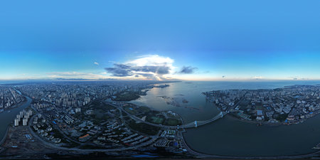 Aerial view of Hong Kong skyline. Panoramic view.の写真素材