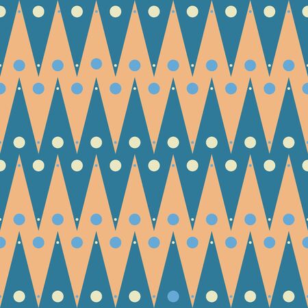 Terracotta Orange And Teal Chevron Zigzag With Dots Seamless Patternのイラスト素材