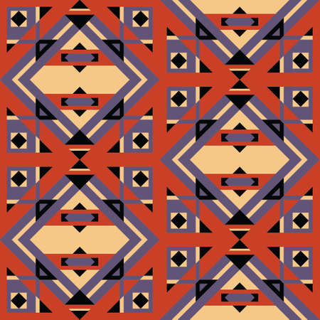 Native American Geometric Square Warm Colors Seamless Patternのイラスト素材