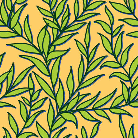 Fresh Green Leaves Branches With Shadow Seamless Repeating Ornamentのイラスト素材