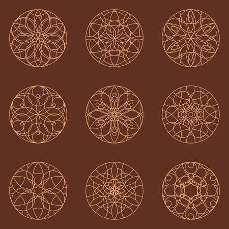 Sepia Sacred Geometry Hexagon Mandala Seamless Patternのイラスト素材