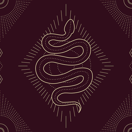 Magical Rays Mystical Esoteric Geometric Boho Snake Seamless Ornamentのイラスト素材