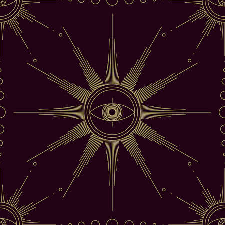 Mystical Esoteric Golden Eyes Seamless Ornamentのイラスト素材