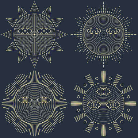 Weird Trippy Creepy Geometric Suns With Eyes Seamless Ornament