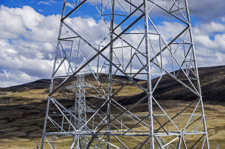 high-voltage substation on blue sky backgroundの写真素材
