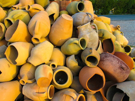 a lot of broken decorative clay jars near the entrance to pottery, Turkey