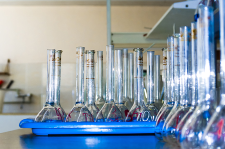 flasks with reagents in the test laboratory