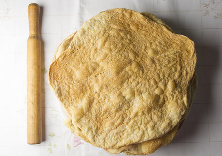 baked piece layers for to prepare big holiday cakeの写真素材