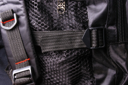 closeup of a pockets in the black backpack