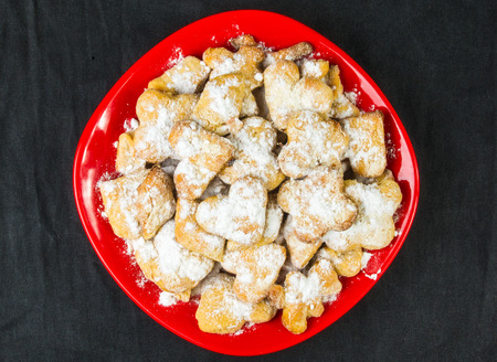 homemade cookies in powdered sugar, closeup, macroの写真素材