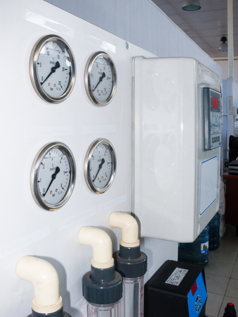 installation of industrial membrane devices water treatment based on reverse osmosis system, control panelの写真素材