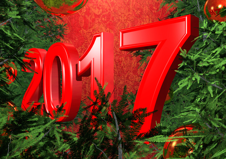 postcard - Happy New Year 2017 with red textの写真素材