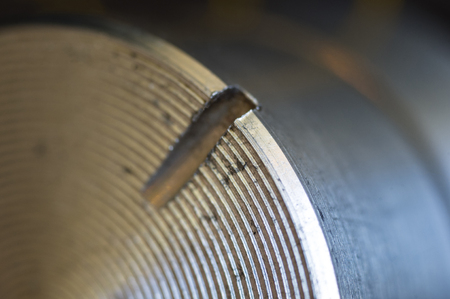 aluminum control knobs retro home audio system, macro, close upの写真素材