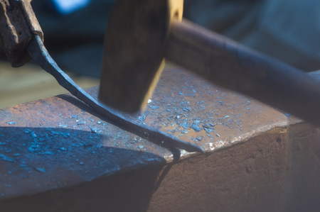 blacksmith tools and fixtures for hand forged metal, close-upの写真素材