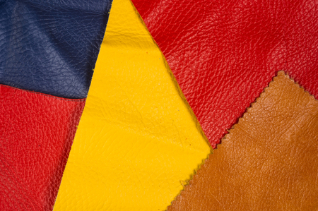colored flaps, pieces, and scraps of natural leather for the manufactured furniture, bags and...