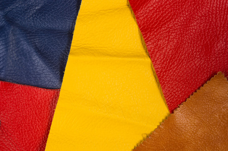 colored flaps, pieces, and scraps of natural leather for the manufactured furniture, bags and...
