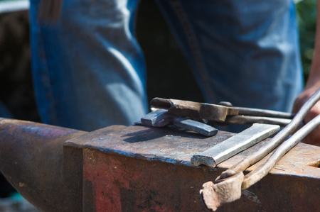 blacksmith tools and fixtures for hand forged metal, close-upの写真素材