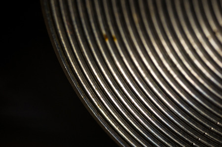 aluminum control knobs retro home audio system, macro, close upの写真素材