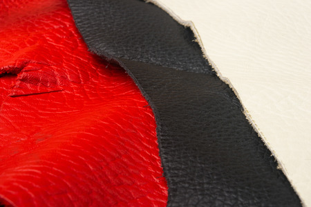 colored flaps, pieces, and scraps of natural leather for the manufactured furniture, bags and...