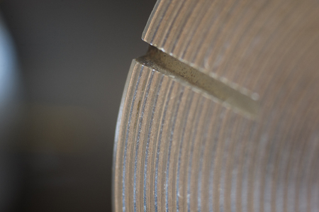 aluminum control knobs retro home audio system, macro, close upの写真素材