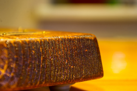 Light fixture handmade in vintage style, wooden case and radio tube, copper finish, led lamp, elements close upの写真素材