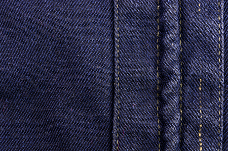 clothing items washed cotton fabric texture with seams, clasps, buttons and rivets, macro, close-up