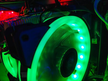 Modern computer air cooling with multi-colored led backlight-fans, cooling radiators, cables,...