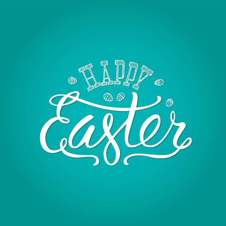 Happy Easter hand drawn brush lettering Vintage greeting holiday card, modern calligraphy style. Sunday postcard, card, poster, banner, template lettering typography, vector illustration.のイラスト素材