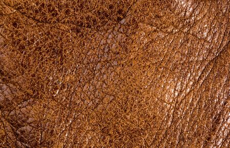 Old vintage genuine soft brown leather texture background, top layer with pores and scratches, macroの写真素材