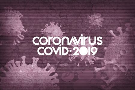 Background concept for news about the coronavirus COVID-19 pandemic. Microscope virus and lettering close up, 3d rendering.の写真素材