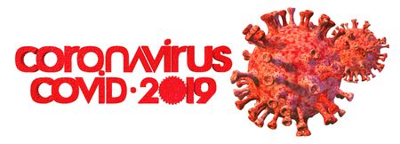 Background concept for news about the coronavirus COVID-19 pandemic. Microscope virus and lettering close up, 3d rendering, isolated.の写真素材