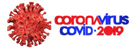 Background concept for news about the coronavirus COVID-19 pandemic. Microscope virus and lettering close up, 3d rendering, isolated.の写真素材