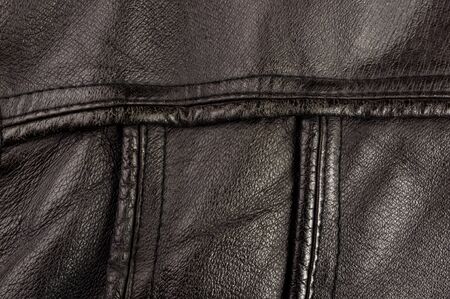 Old vintage genuine soft black leather texture background, top layer with pores and scratches, macroの写真素材