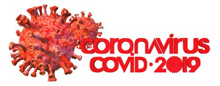 Background concept for news about the coronavirus COVID-19 pandemic. Microscope virus and lettering close up, 3d rendering, isolated.の写真素材