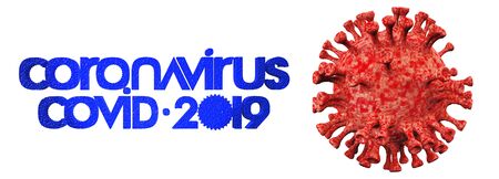 Background concept for news about the coronavirus COVID-19 pandemic. Microscope virus and lettering close up, 3d rendering, isolated.の写真素材