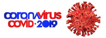 Background concept for news about the coronavirus COVID-19 pandemic. Microscope virus and lettering close up, 3d rendering, isolated.の写真素材