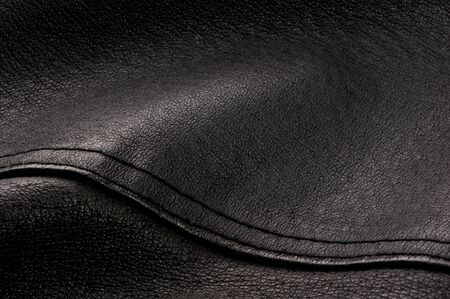 Old vintage genuine soft black leather texture background, top layer with pores and scratches, macroの写真素材