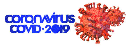 Background concept for news about the coronavirus COVID-19 pandemic. Microscope virus and lettering close up, 3d rendering, isolated.の写真素材