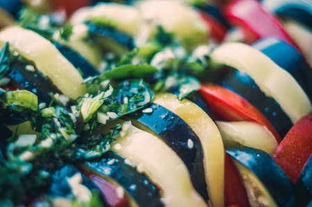 Ratatouille Diet Vegetarian Vegan Food - A traditional French Provencal vegetable dish, raw ingredients for baking in the oven.の写真素材