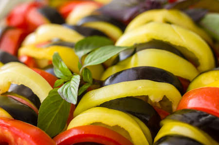 Ratatouille Diet Vegetarian Vegan Food - A traditional French Provencal vegetable dish, raw ingredients for baking in the oven.の写真素材
