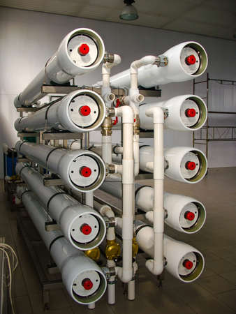 Reverse osmosis system - installation of industrial membrane devices to the purification of drinking water: pumps, pipelines, tanks, etc.の写真素材