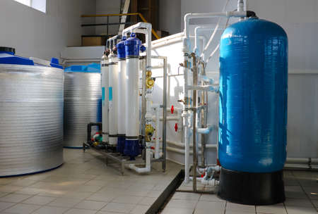 Reverse osmosis system - installation of industrial membrane devices to the purification of drinking water: pumps, pipelines, tanks, etc.の写真素材