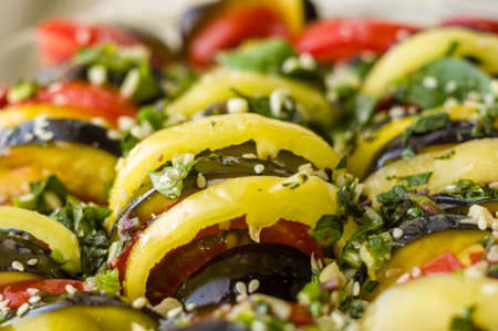Ratatouille Diet Vegetarian Vegan Food - A traditional French Provencal vegetable dish, raw ingredients for baking in the oven.の写真素材