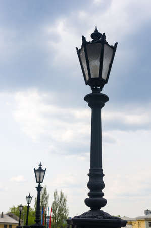 Classic style city lamppost at sunset, close-upの写真素材